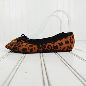 NEW French Connection Diana Brown Tan Leather Leopard Ballet Flats Shoes M320